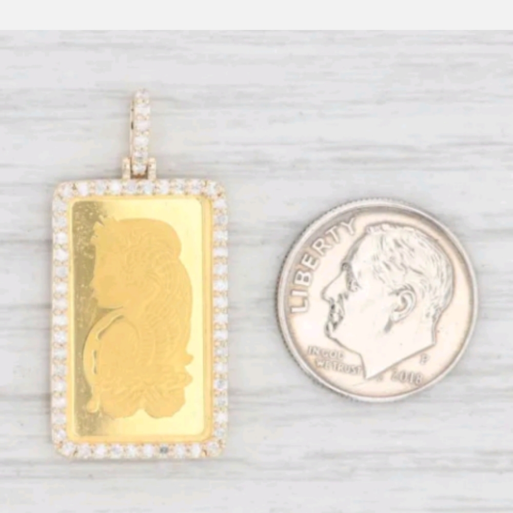 New Diamond Halo Pamp Fortuna Swiss Gold Bar Pendant 999 14k Yellow Gold 2.5 gra - Picture 4 of 4